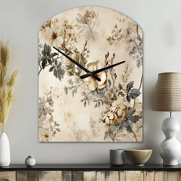 Vintage Beige Floral Country home Charm - Asymmetric Metal Wall Clock
